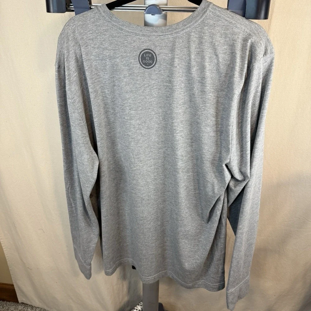 Life Is Good Shirt Holiday Men's Large Crusher Tee Man's Best Friend Gray Dog